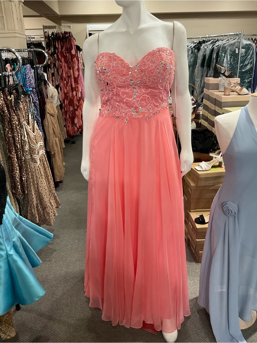 Alyce Paris Coral Pink Backless Beaded Sweetheart Gown